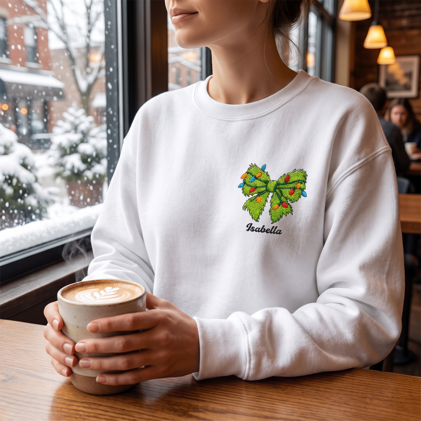 Personalized Christmas Bow Embroidered Sweatshirt, Custom Name Holiday Crewneck, Cute Christmas Sweatshirt Gift for Women, Kids & Family