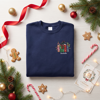 Personalized Christmas Books Sweatshirt with Custom Name | Cozy Holiday Book Lover Crewneck