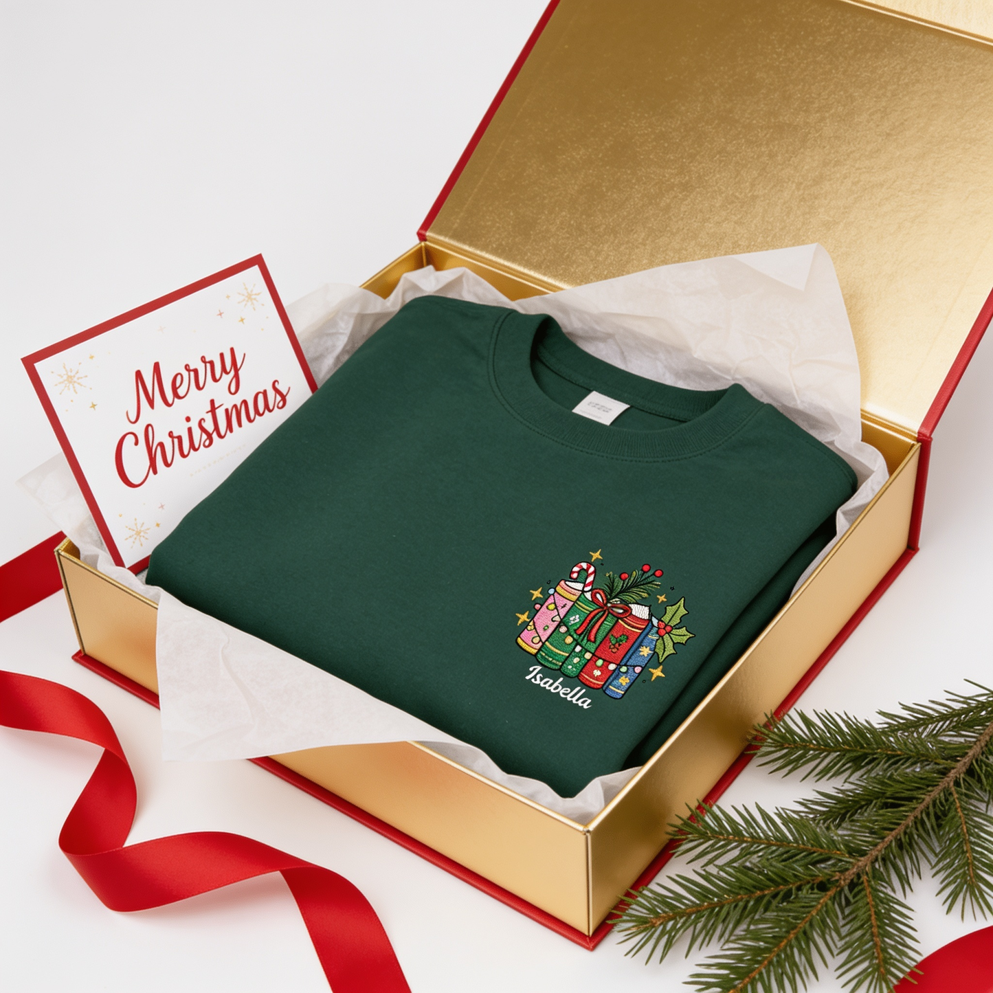 Personalized Christmas Books Sweatshirt with Custom Name | Cozy Holiday Book Lover Crewneck