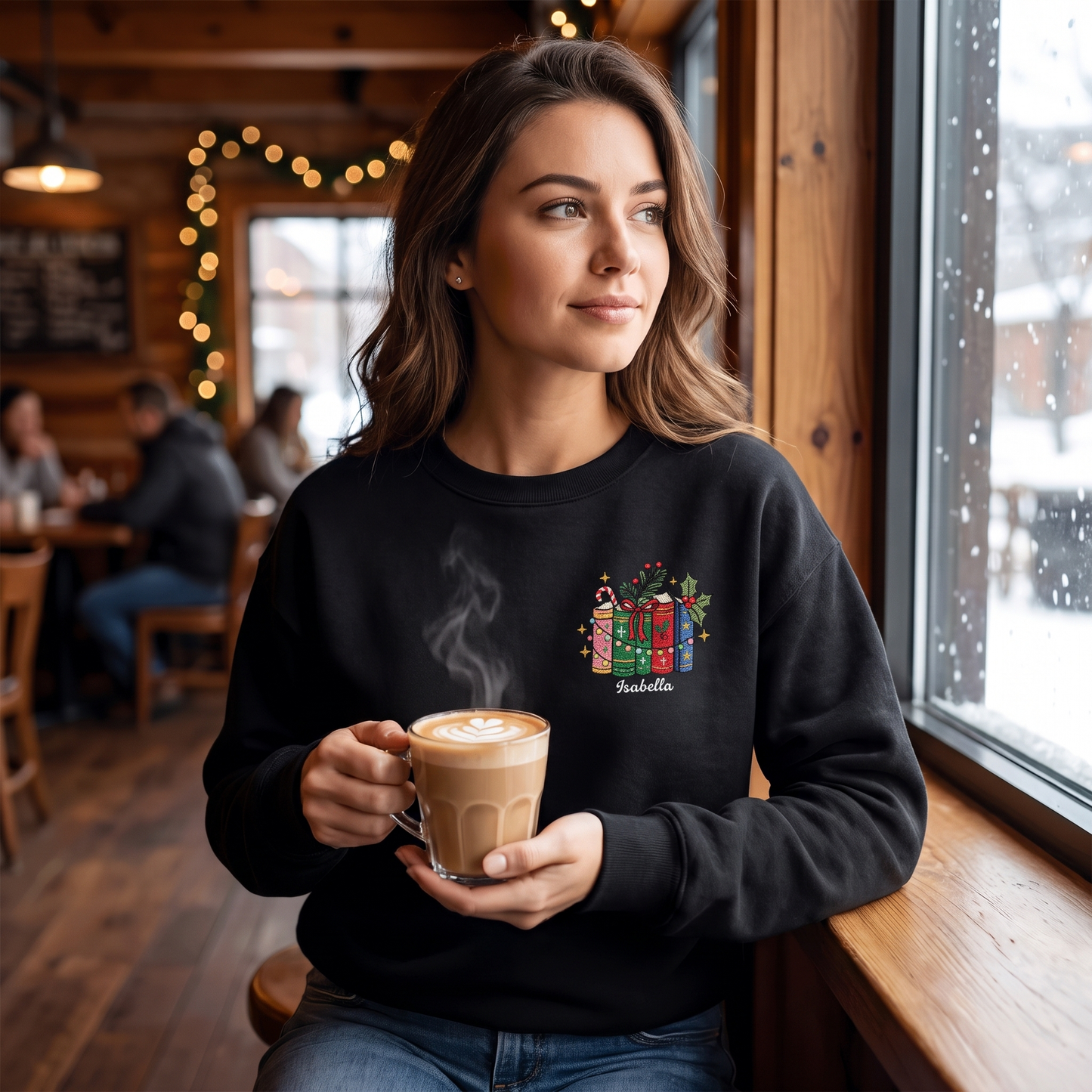 Personalized Christmas Books Sweatshirt with Custom Name | Cozy Holiday Book Lover Crewneck
