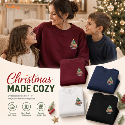 Personalized Christmas Tree Books Sweatshirt with Custom Name | Book Lover Holiday Crewneck