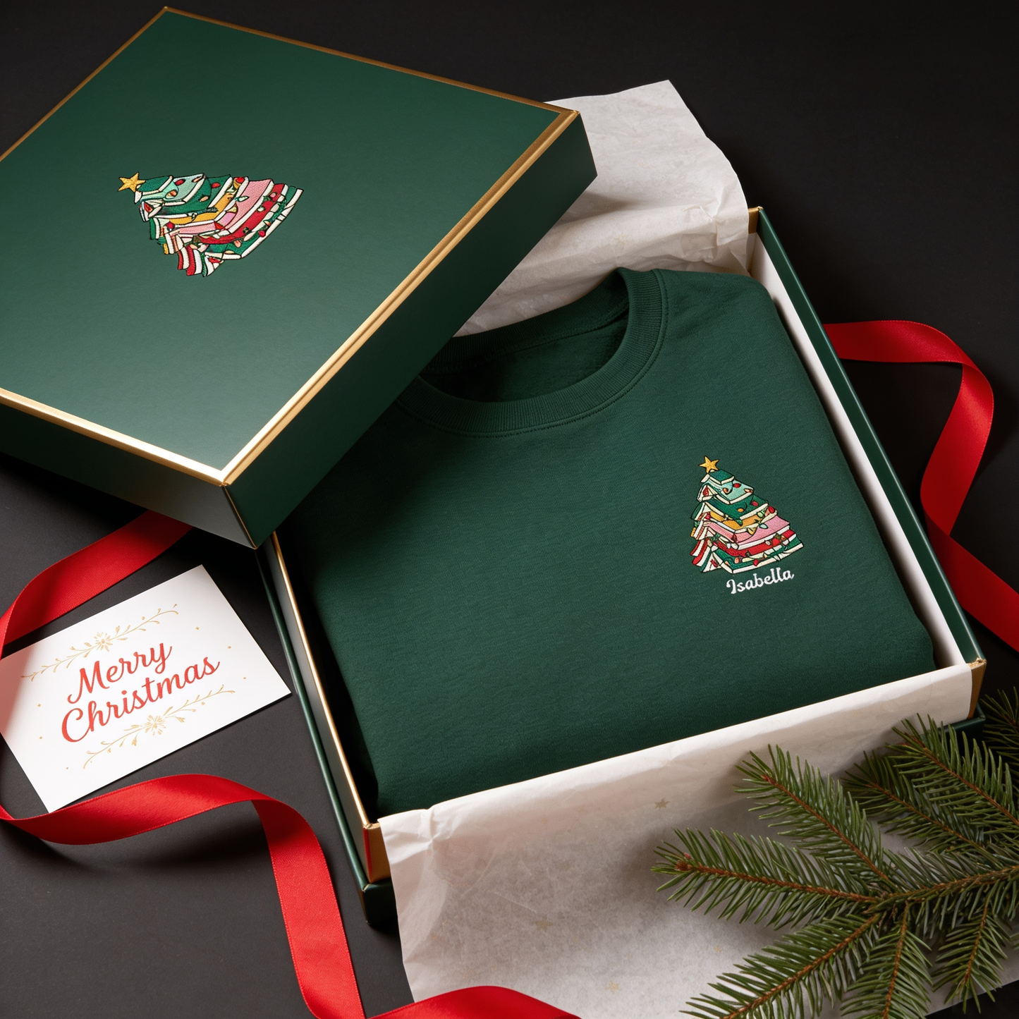 Personalized Christmas Tree Books Sweatshirt with Custom Name | Book Lover Holiday Crewneck