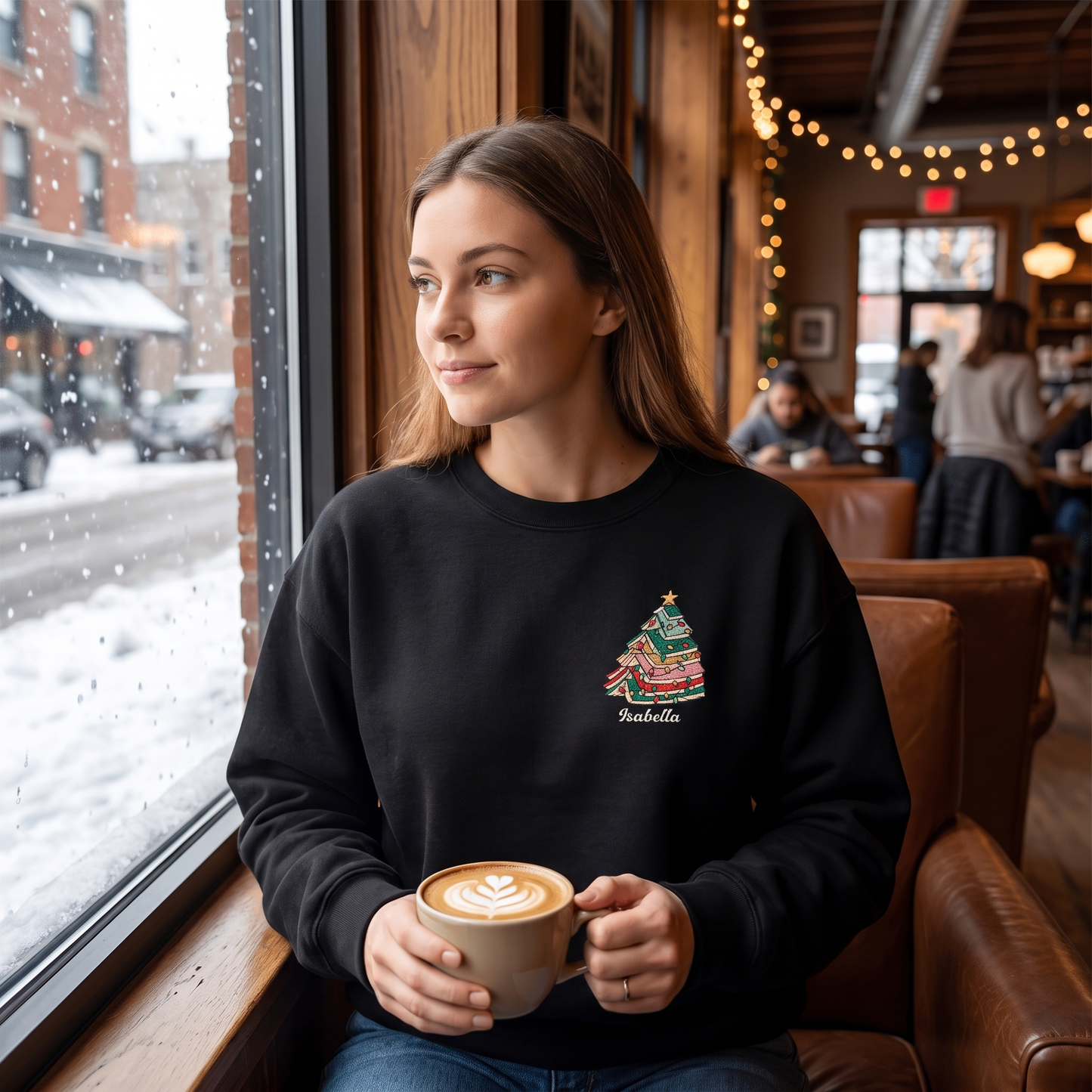 Personalized Christmas Tree Books Sweatshirt with Custom Name | Book Lover Holiday Crewneck