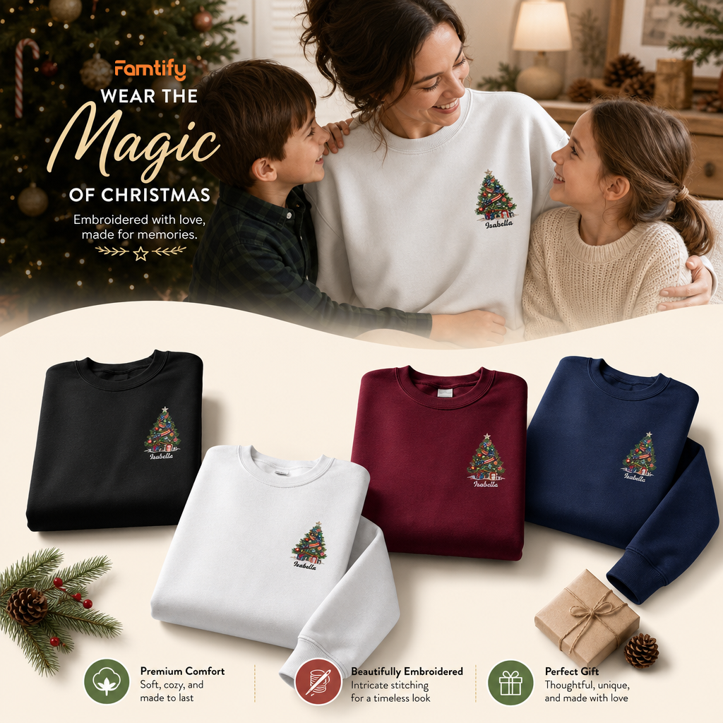 Personalized Classic Christmas Tree Sweatshirt with Custom Name | Festive Holiday Crewneck Gift