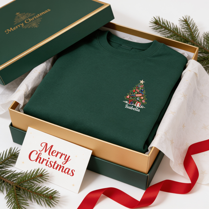 Personalized Classic Christmas Tree Sweatshirt with Custom Name | Festive Holiday Crewneck Gift