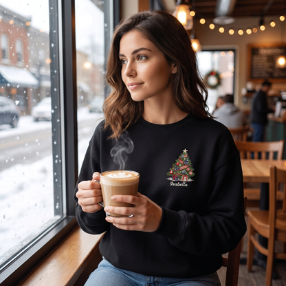 Personalized Classic Christmas Tree Sweatshirt with Custom Name | Festive Holiday Crewneck Gift
