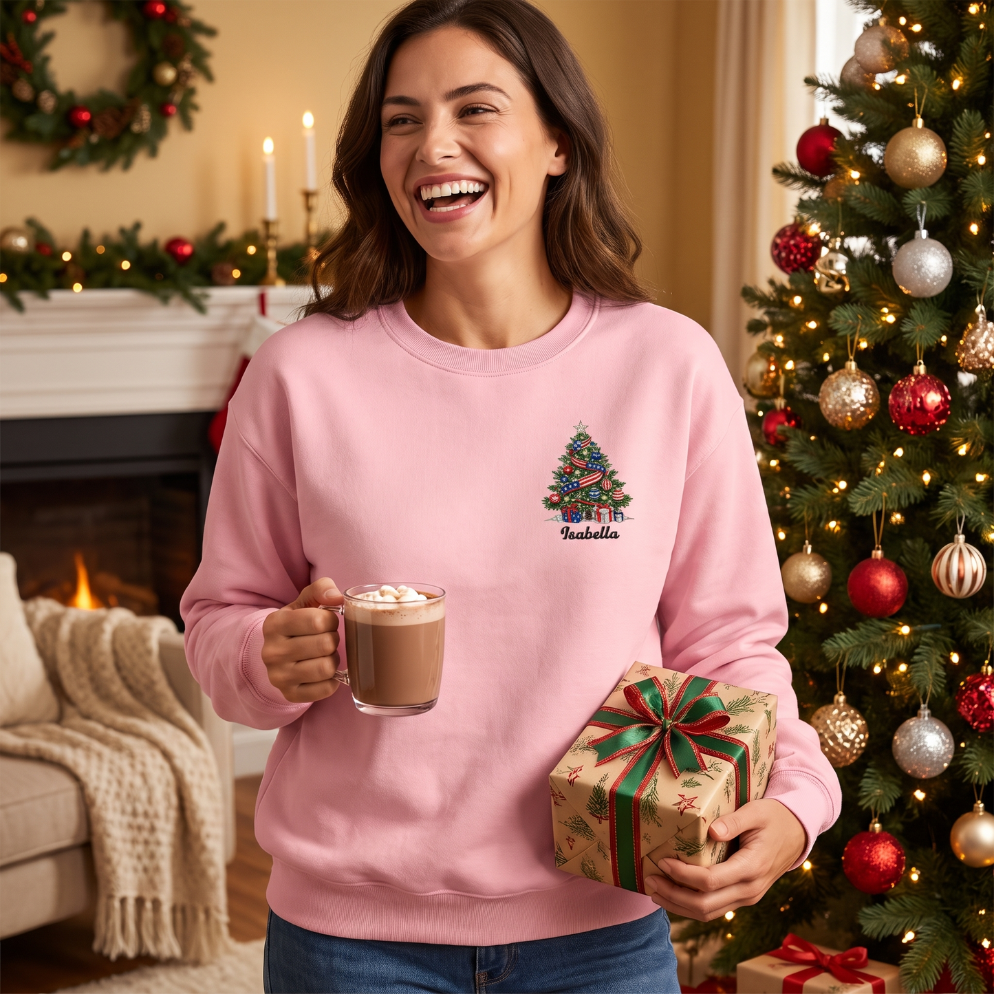Personalized Classic Christmas Tree Sweatshirt with Custom Name | Festive Holiday Crewneck Gift