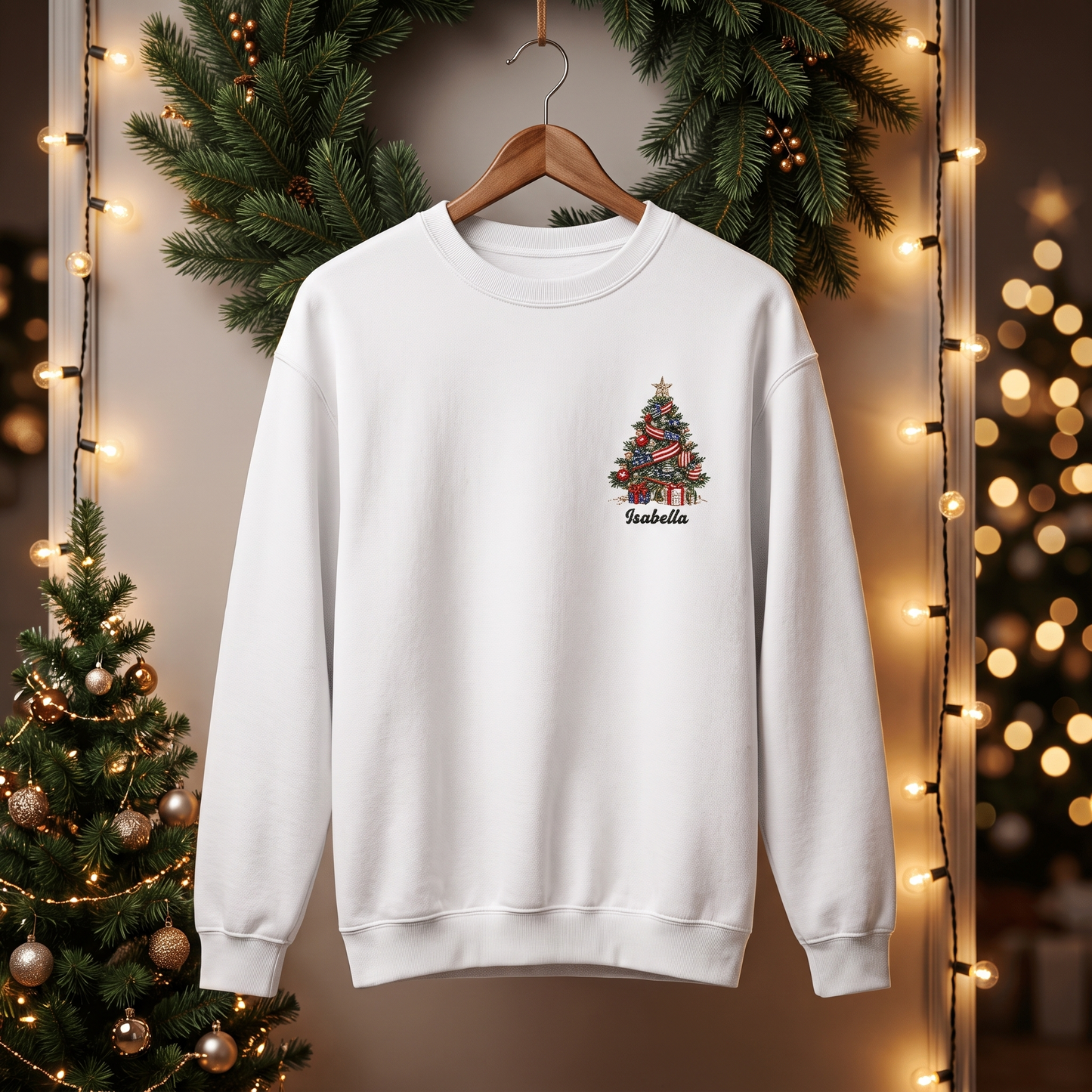 Personalized Classic Christmas Tree Sweatshirt with Custom Name | Festive Holiday Crewneck Gift