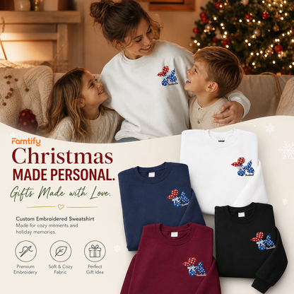 Personalized Patriotic Balloon Dog Embroidered Sweatshirt | Custom Name American Flag Crewneck Gift
