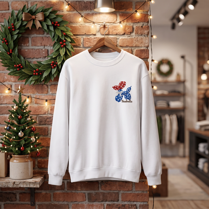 Personalized Patriotic Balloon Dog Embroidered Sweatshirt | Custom Name American Flag Crewneck Gift