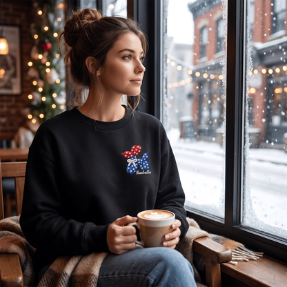 Personalized Patriotic Balloon Dog Embroidered Sweatshirt | Custom Name American Flag Crewneck Gift