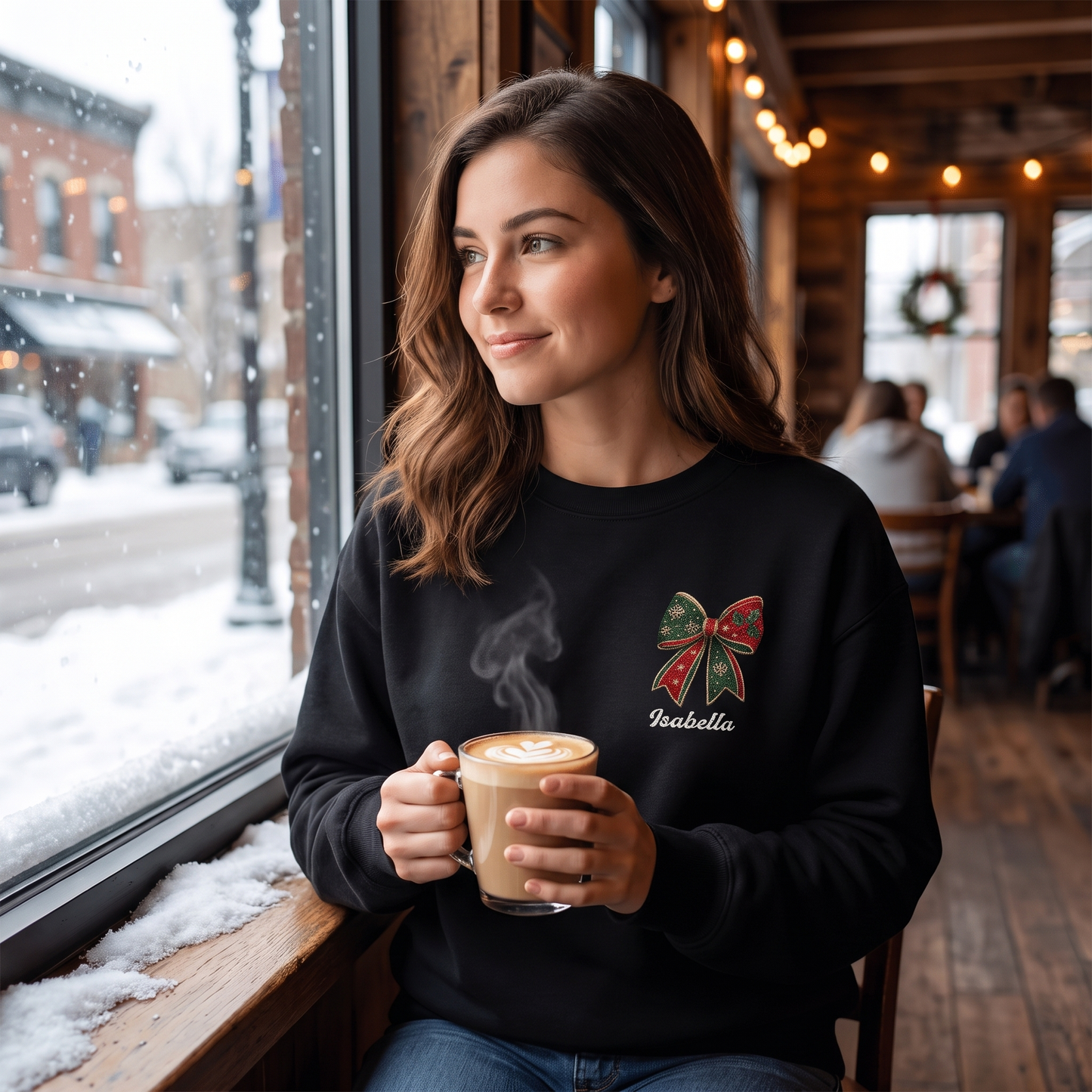 Personalized Christmas Bow Embroidered Sweatshirt | Custom Name Holiday Ribbon Crewneck Gift