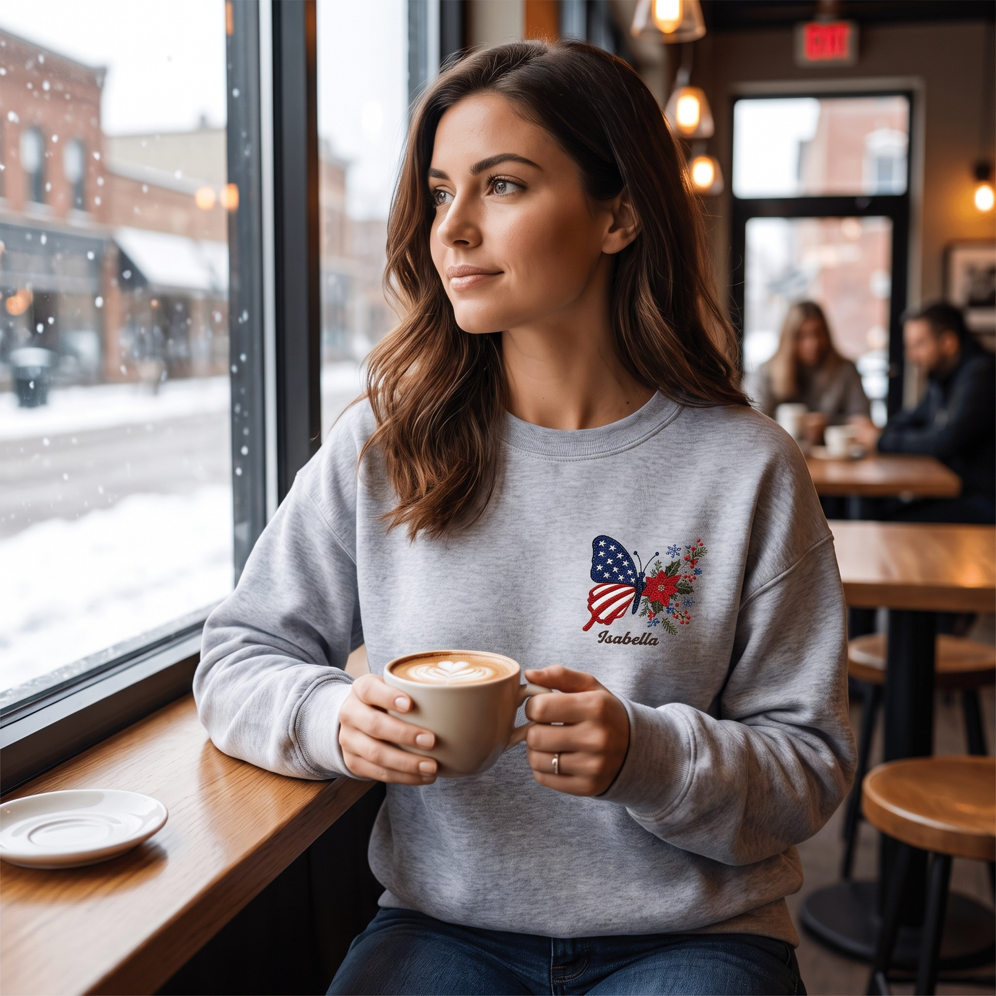 Personalized Patriotic Butterfly Embroidered Sweatshirt | Custom Name Christmas Holiday Crewneck Gift