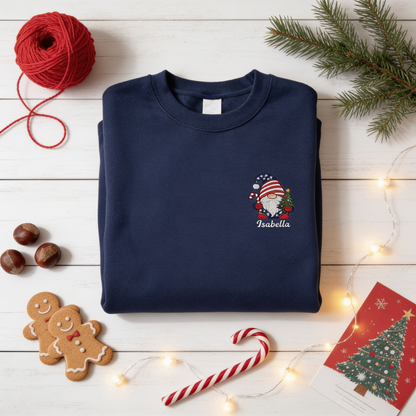 Personalized Patriotic Christmas Gnome Embroidered Sweatshirt | Custom Name Holiday Crewneck Gift