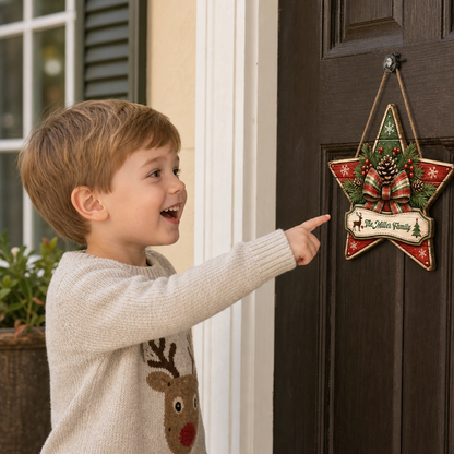 Personalized Christmas Star Pine Cone Custom Shape Wood Sign, Custom Family Name Plaque Reindeer Christmas Tree Wooden Hanging Decor, Rustic Holiday Door & Wall Decor Family Gift