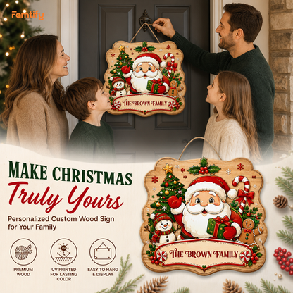 Personalized Santa Snowman Gingerbread Custom Shape Wood Sign, Cute Santa Claus Christmas Tree Candy Cane Wooden Hanging Decor, Holiday Door & Wall Decor Family Gift