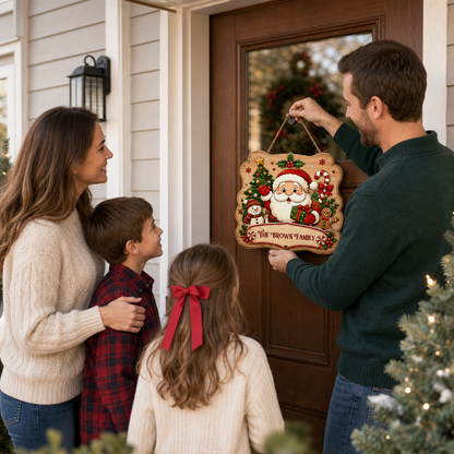 Personalized Santa Snowman Gingerbread Custom Shape Wood Sign, Cute Santa Claus Christmas Tree Candy Cane Wooden Hanging Decor, Holiday Door & Wall Decor Family Gift