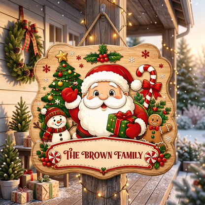 Personalized Santa Snowman Gingerbread Custom Shape Wood Sign, Cute Santa Claus Christmas Tree Candy Cane Wooden Hanging Decor, Holiday Door & Wall Decor Family Gift