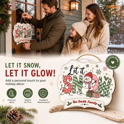 Personalized Let It Snow Snowman Custom Shape Wood Sign, Custom Family Name Winter Snowman Wooden Hanging Plaque, Festive Holiday Door & Wall Decor Family Gift
