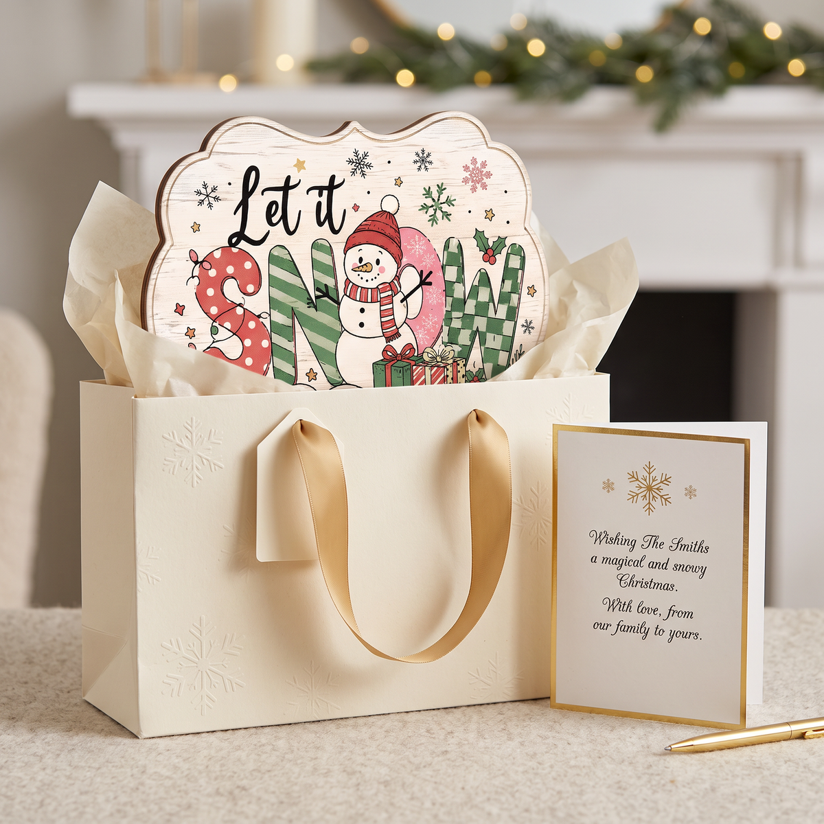 Personalized Let It Snow Snowman Custom Shape Wood Sign, Custom Family Name Winter Snowman Wooden Hanging Plaque, Festive Holiday Door & Wall Decor Family Gift