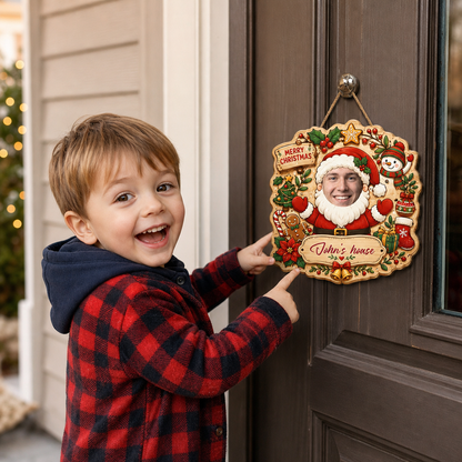 Personalized Custom Face Santa Claus Christmas Custom Shape Wood Sign, Custom Photo Head Santa Snowman Reindeer Wooden Hanging Plaque, Holiday Door & Wall Decor Family Gift