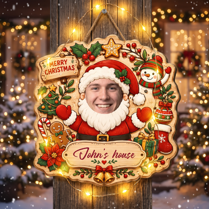 Personalized Custom Face Santa Claus Christmas Custom Shape Wood Sign, Custom Photo Head Santa Snowman Reindeer Wooden Hanging Plaque, Holiday Door & Wall Decor Family Gift