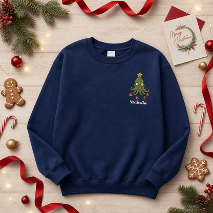 Personalized Embroidered Cute Christmas Tree Sweatshirt with Custom Name
