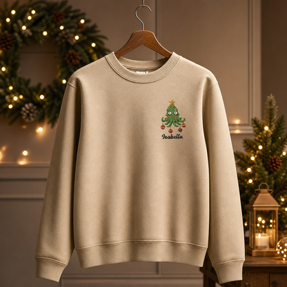 Personalized Embroidered Cute Christmas Tree Sweatshirt with Custom Name