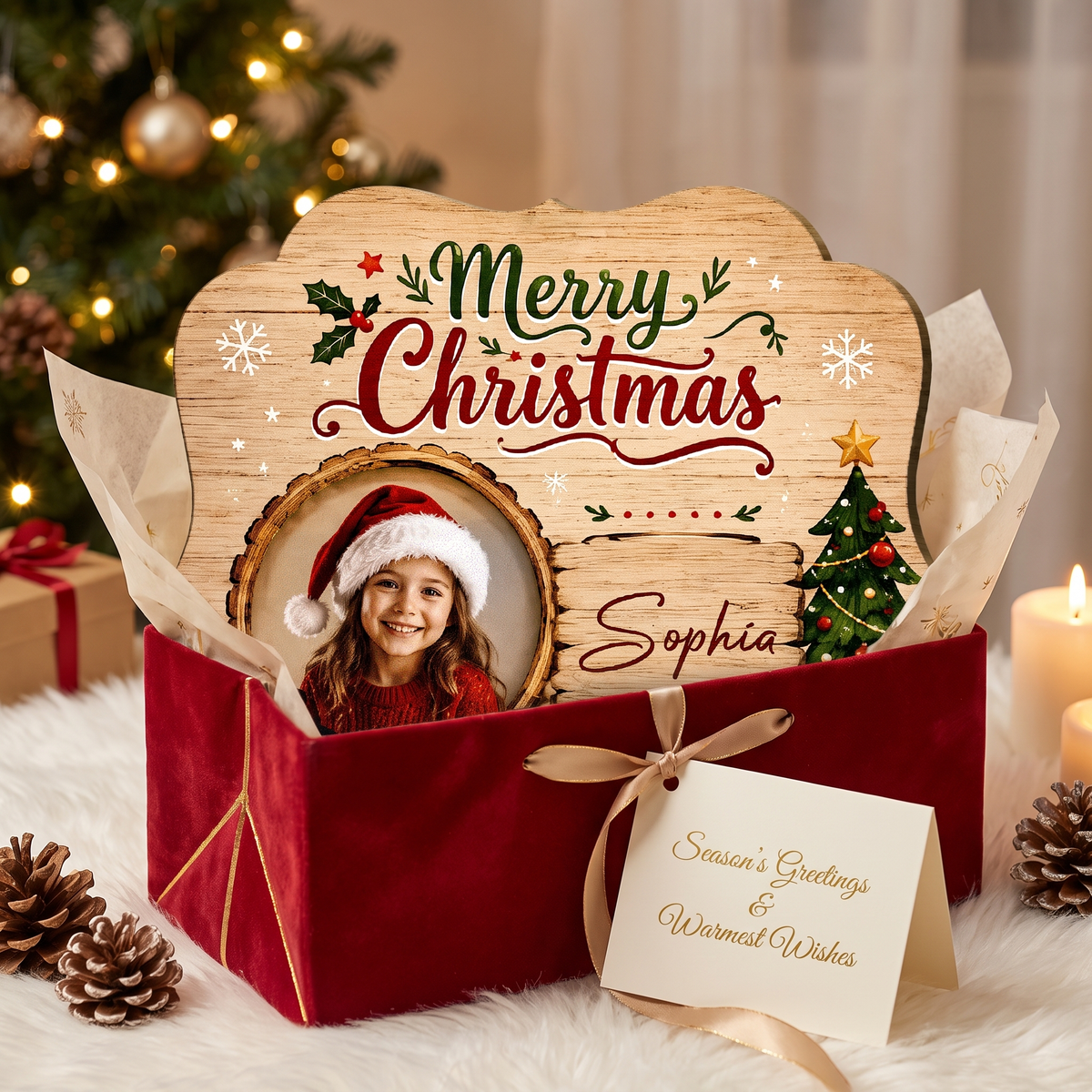 Personalized Merry Christmas Photo Frame Custom Shape Wood Sign, Custom Kid Photo Name Snowman Christmas Tree Wooden Hanging Plaque, Holiday Door & Wall Decor Family Gift
