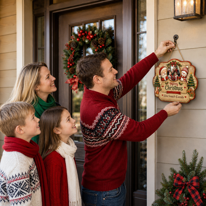 Personalized Merry Christmas Photo Frame Custom Shape Wood Sign, Custom Family Picture Name Santa Snowman Trees Wooden Hanging Plaque, Holiday Door & Wall Decor Family Gift
