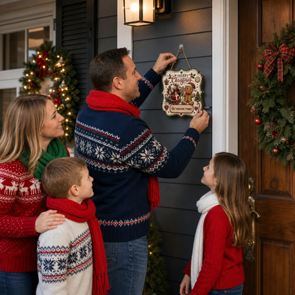 Personalized Gingerbread Man Photo Custom Shape Wood Sign, Custom Family Picture Name Merry Christmas Wooden Hanging Plaque, Festive Holiday Door & Wall Decor Family Gift
