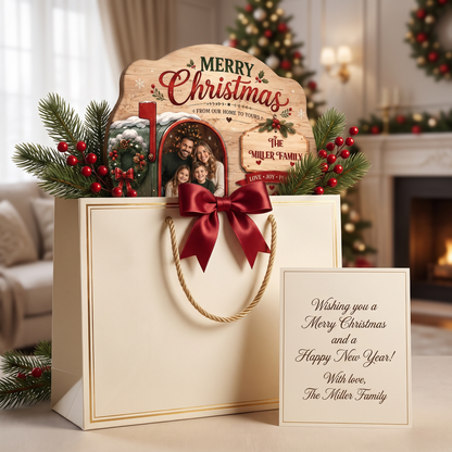 Personalized Merry Christmas Mailbox Photo Custom Shape Wood Sign, Custom Family Picture Name From Our Home To Yours Wooden Hanging Plaque, Festive Holiday Door & Wall Decor Family Gift