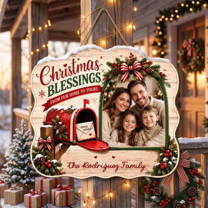 Personalized Christmas Blessings Mailbox Photo Custom Shape Wood Sign, Custom Family Picture Name From Our Home To Yours Wooden Hanging Plaque, Festive Holiday Door & Wall Decor Family Gift