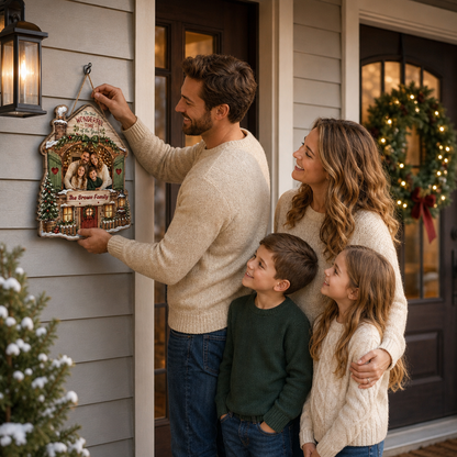 Personalized The Most Wonderful Time Of The Year Custom Shape Wood Sign, Custom Family Photo Name Rustic Cabin House Wooden Hanging Plaque, Festive Holiday Door & Wall Decor Family Gift