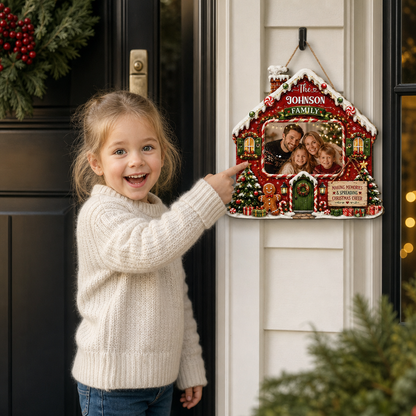 Personalized Gingerbread House Photo Custom Shape Wood Sign, Custom Family Picture Name Making Memories Wooden Hanging Plaque, Festive Christmas Door & Wall Decor Family Gift