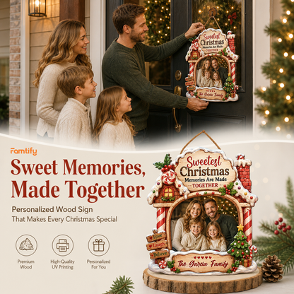 Personalized Sweetest Christmas Memories Photo Custom Shape Wood Sign, Custom Family Picture Name Gingerbread House Wooden Hanging Plaque, Festive Holiday Door & Wall Decor Family Gift