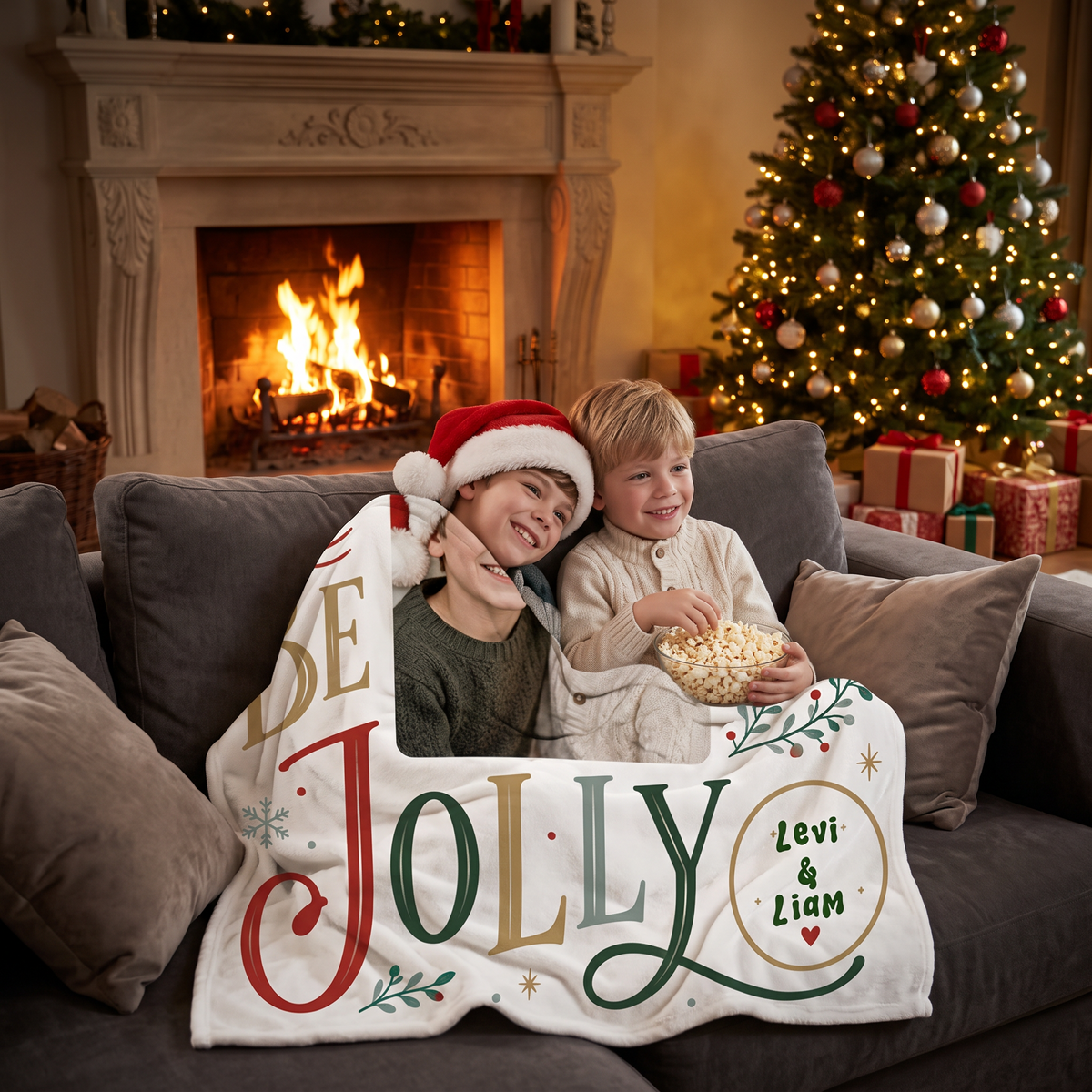 Personalized Photo Tis The Season To Be Jolly Christmas Blanket, Custom Name Family Photo Holiday Fleece Blanket, Cozy Xmas Picture Throw Keepsake Gift