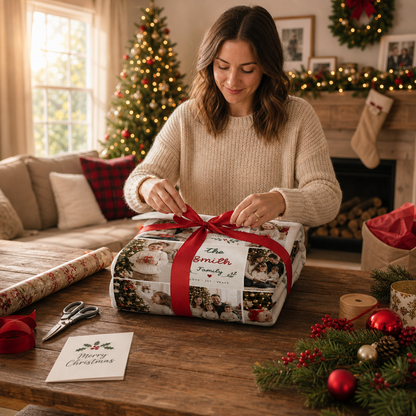 Personalized Multi Photo Grid Family Christmas Blanket, Custom Family Name Holiday Fleece Blanket, Cozy Xmas Picture Memory Throw Keepsake Gift