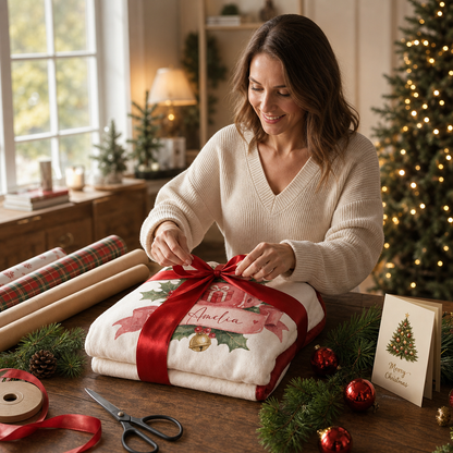 Personalized Stacked Christmas Dice Blanket, Custom Name Holiday Fleece Blanket, Cozy Xmas Game Night Throw Keepsake Gift