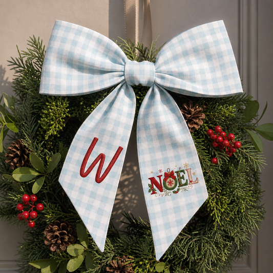 Personalized Monogram Noel Christmas Bow, Custom Initial Holiday Tree Topper & Hair Ribbon