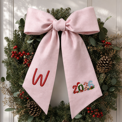 Personalized Monogram 2026 Christmas Bow, Custom Initial Dated Year Holiday Tree Topper & Hair Ribbon