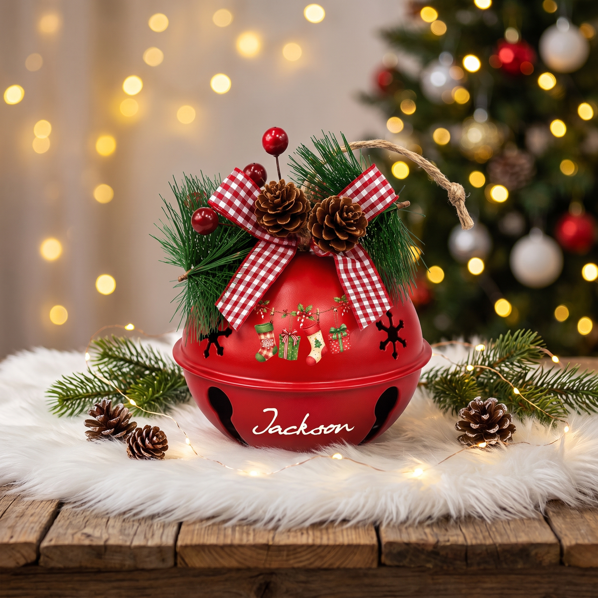 Personalized Christmas stockings jingle bell ornament with custom name