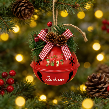 Personalized Christmas stockings jingle bell ornament with custom name