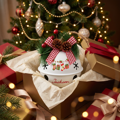 Personalized Christmas stockings jingle bell ornament with custom name