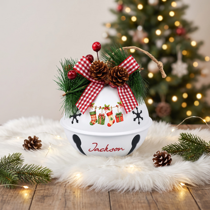 Personalized Christmas stockings jingle bell ornament with custom name