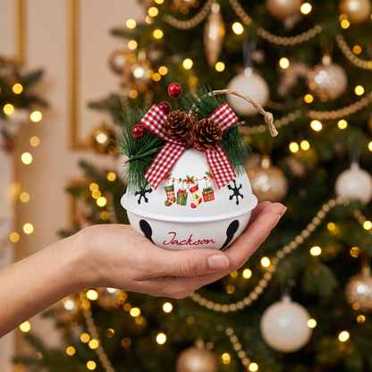 Personalized Christmas stockings jingle bell ornament with custom name