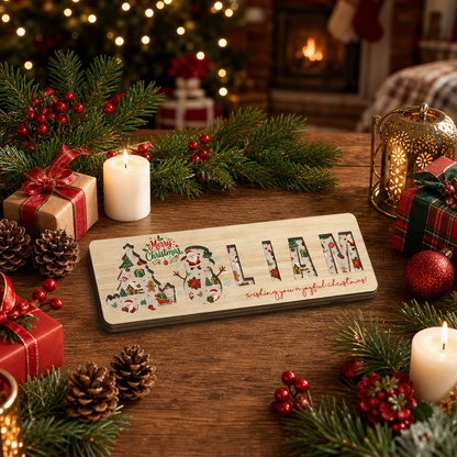 Personalized Christmas Snowman Wooden Puzzle Board - Custom Kids Holiday Learning Toy & Nursery Decor