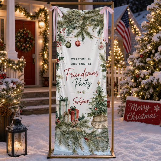 Custom Friendsmas Party Fabric Welcome Banner, view 2