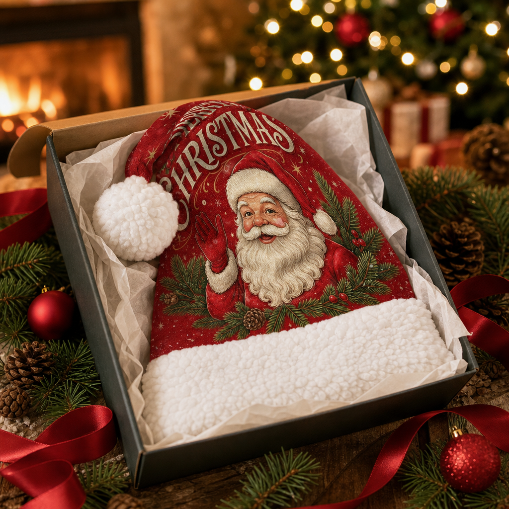 Personalized Vintage Santa Claus Christmas Hat - Custom Name Plush Sherpa Trim Holiday Party Cap for Kids & Adults