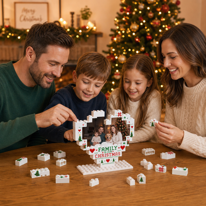 Personalized Photo Heart Building Block in White, Red & Green, Custom Family Picture Pixel Knit Xmas Brick Puzzle Keepsake Decor, Festive Christmas Desk Gift